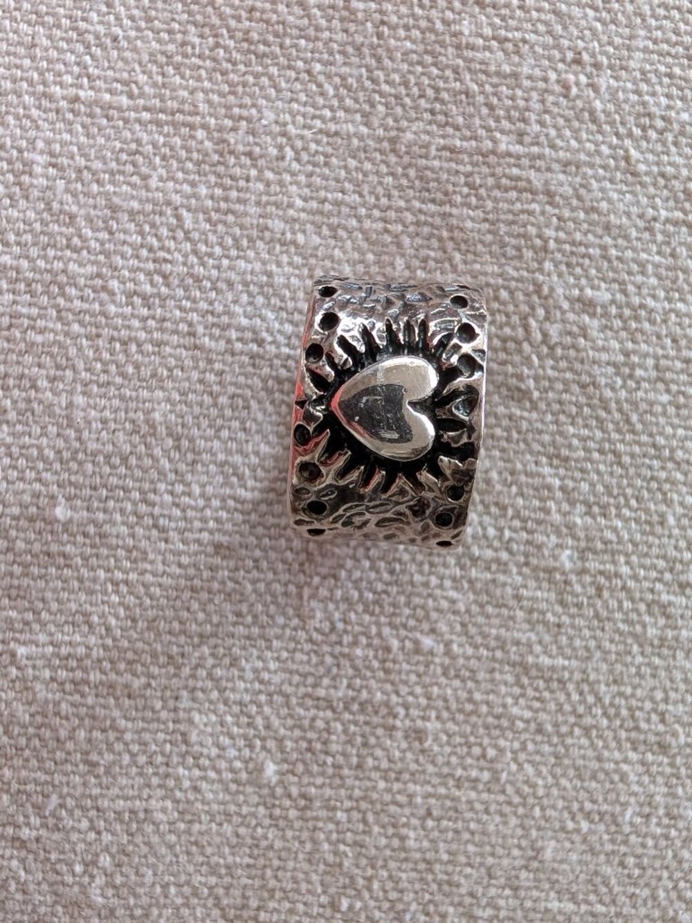 925 silver wide bold artisanal ring with gold heart. Size 8